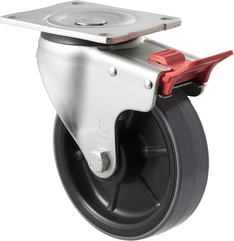 Fallshaw O Series Heavy Duty Castor 150mm PU Roller Bearing Swivel Plate w/Brake 450kg