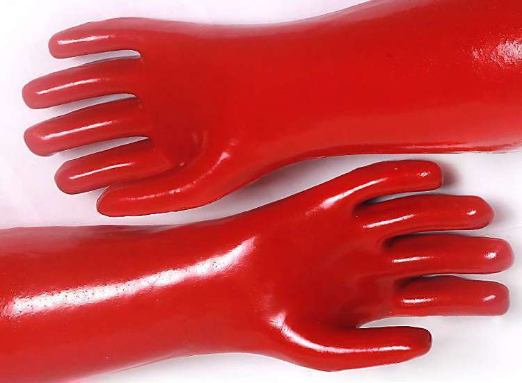 Hand Gloves Red PVC Dipped Gaunlet 16"