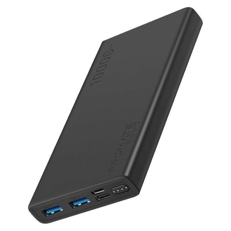 Promate 10000mAh Dual USB Power Bank USB-C Micro-USB Input Black