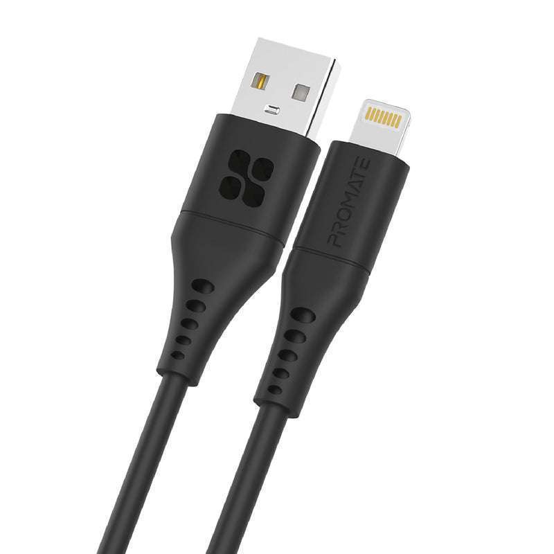 Promate USB-A to Lightning Flexible Charge Cable 2m Black