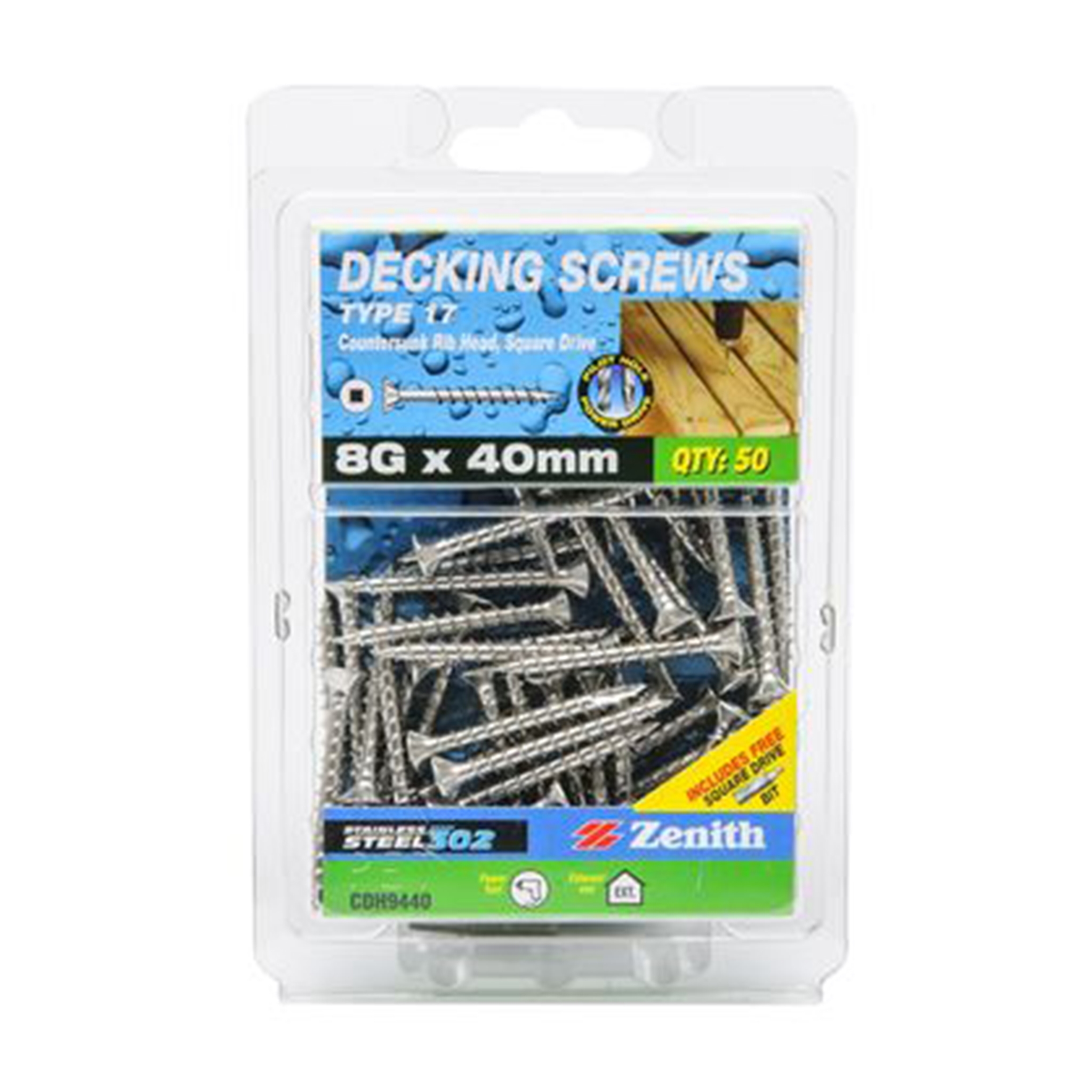 Zenith Stainless Steel Decking Screw T17 8G x 40mm (50pk)
