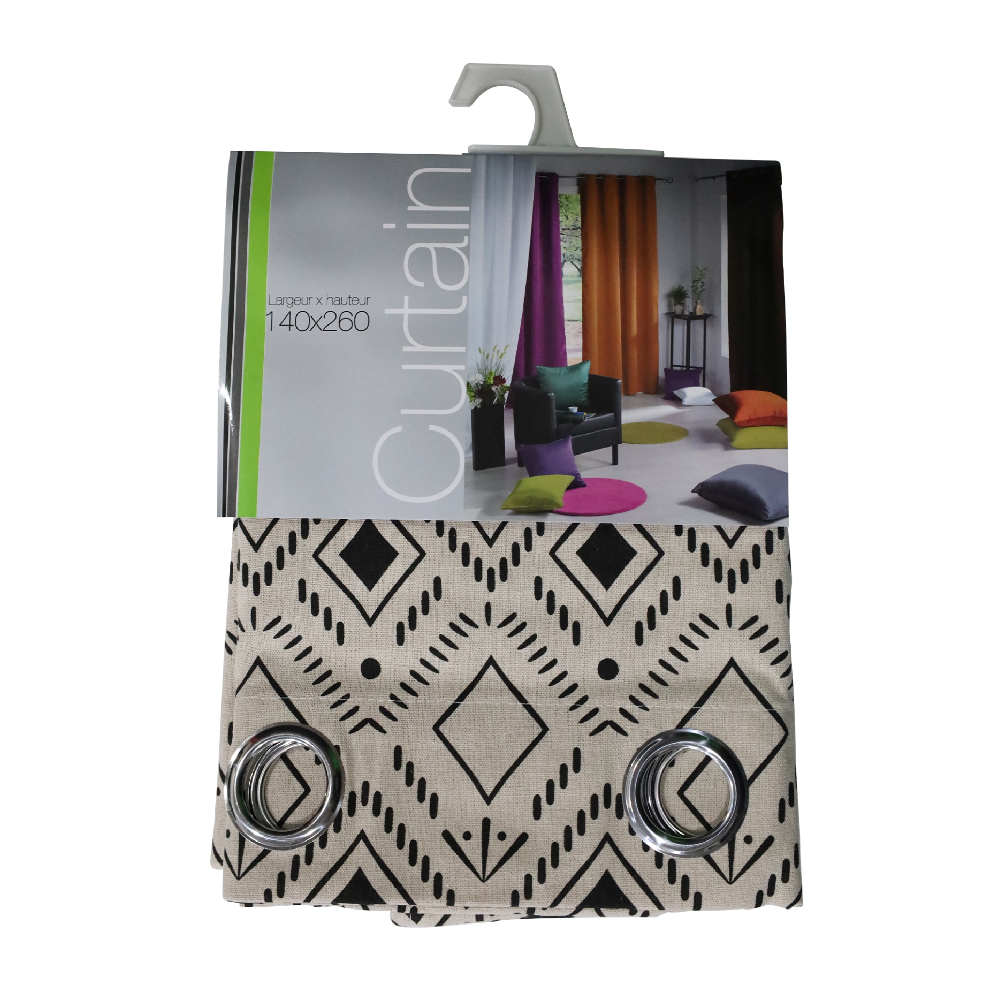 Ready Made Printed Curtain Beige 140 x 240cm