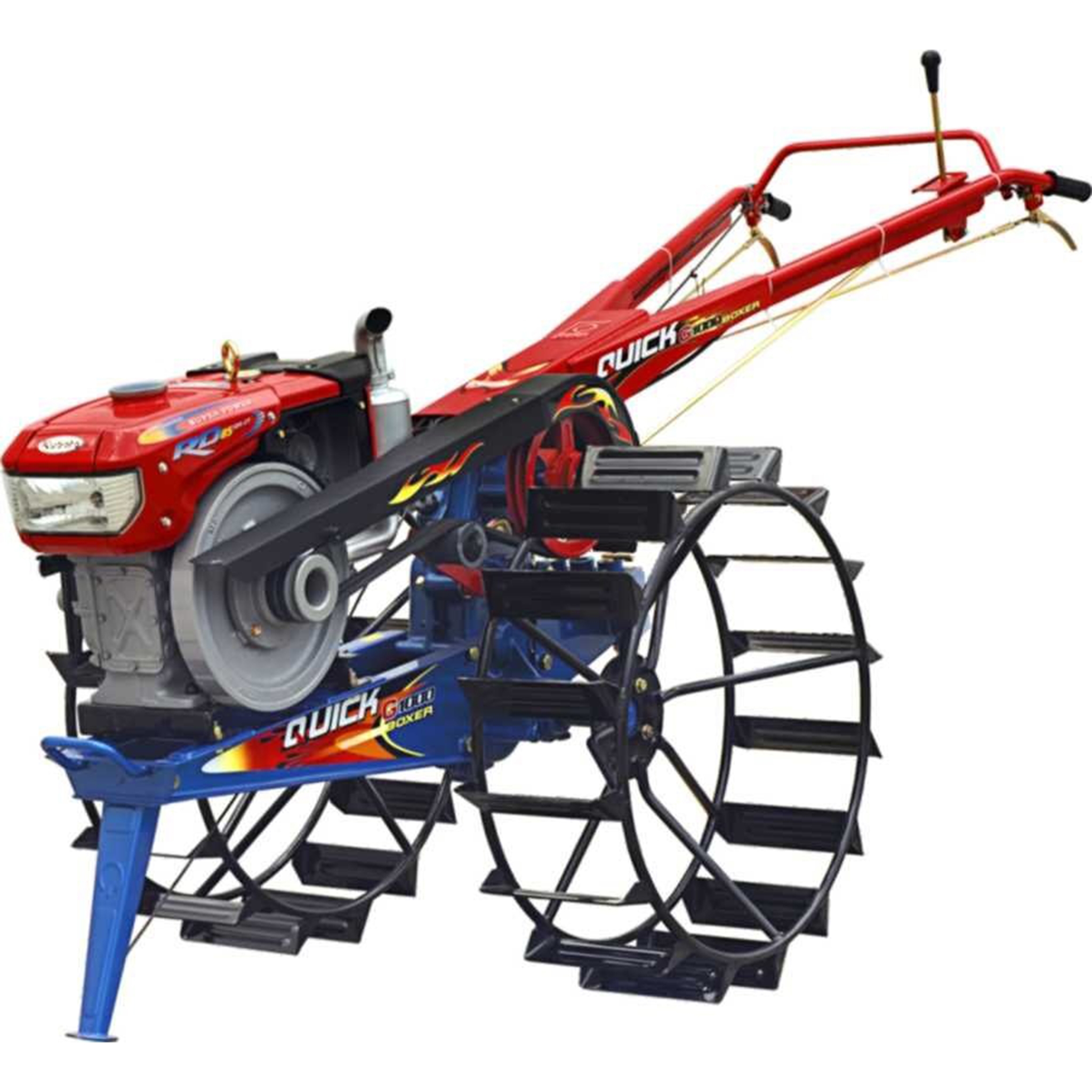 Quick Boxer G1000 Hand Held Tractor 8.5HP with Cage WheelTireMould Board PloughLevellerPuddler