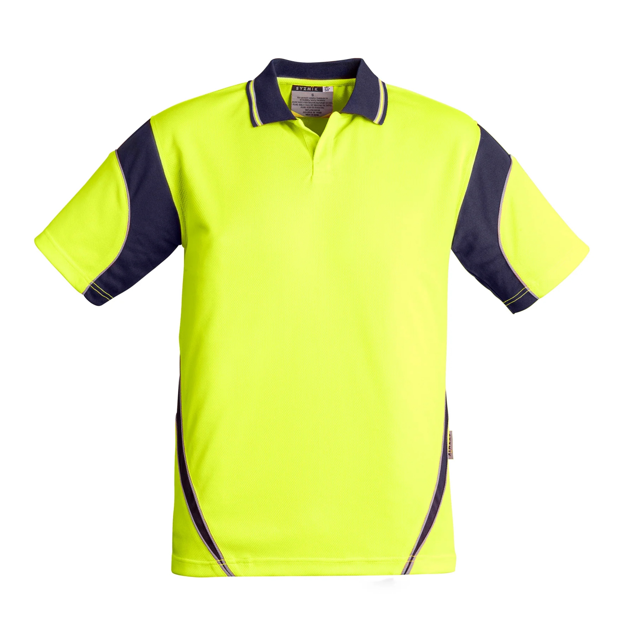 Syzmik Mens Hi Vis Aztec Polo-S/S 100% Polyester 175gsm Yellow/Navy M
