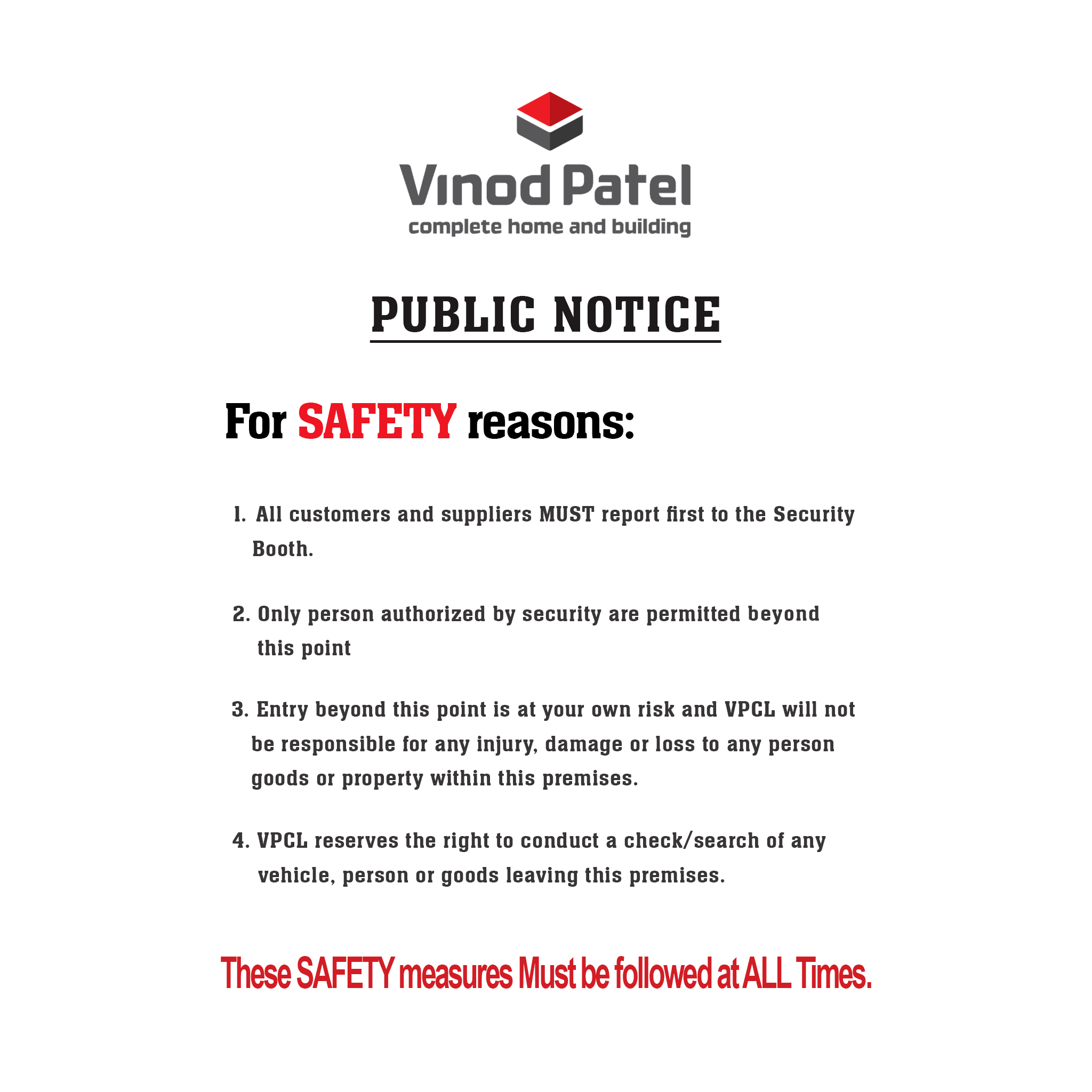 Wotect PVC Safety Sign Adhesive "VP Public Notice" 600 x 900mm