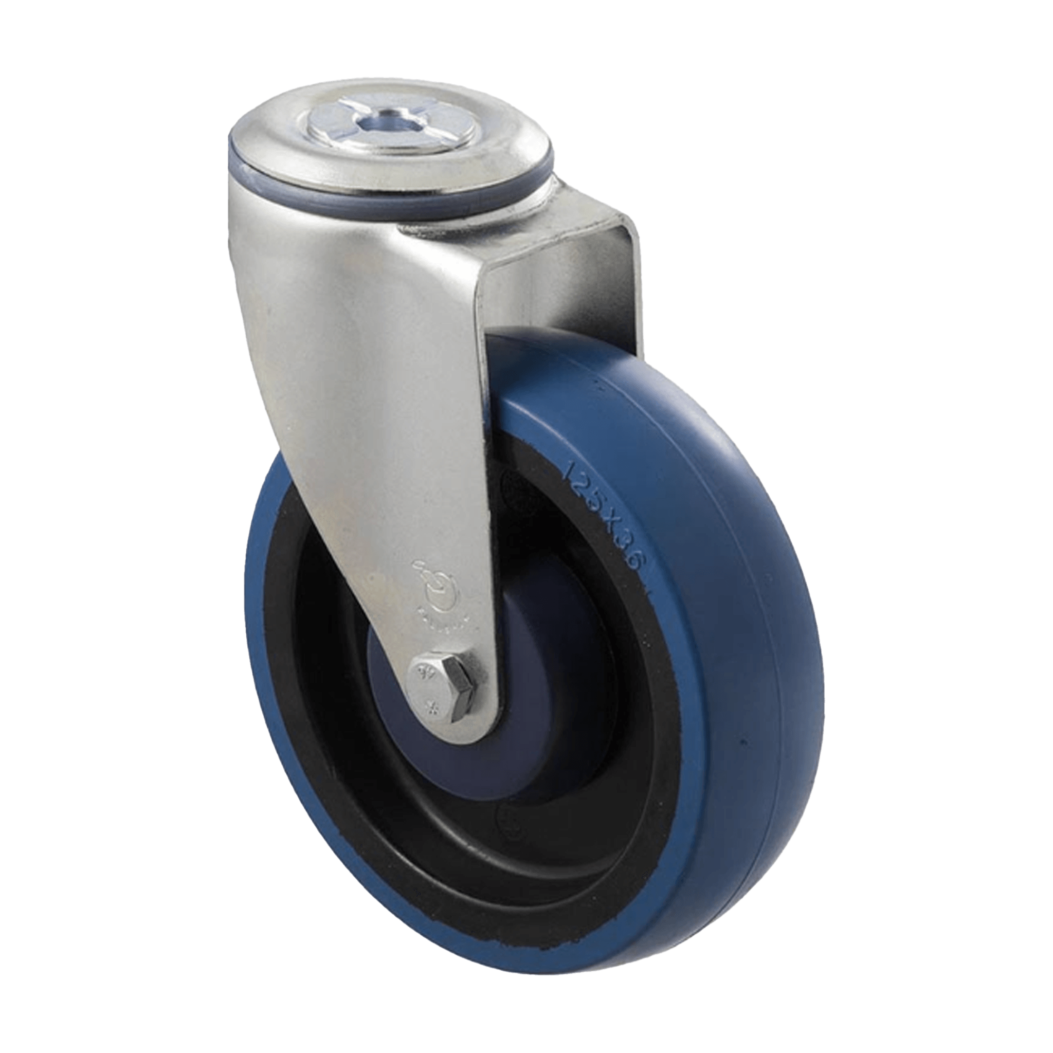 Fallshaw M Series Medium Duty Castor 125mm Blue Rubber Bolt Bole 150kg