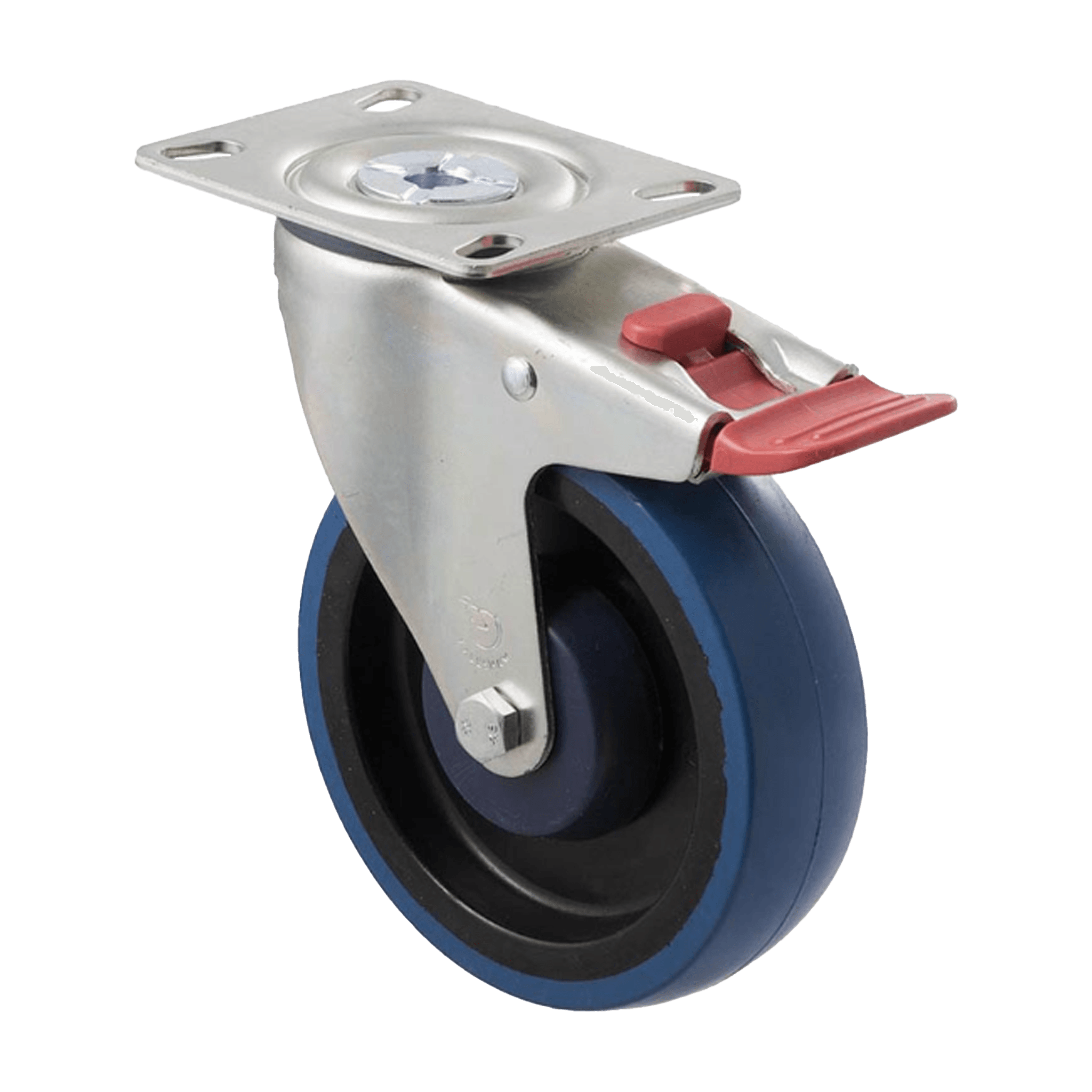 Fallshaw M Series Medium Duty Castor 125mm Blue Rubber Precision Bearing Swivel Plate w/Brake 150kg