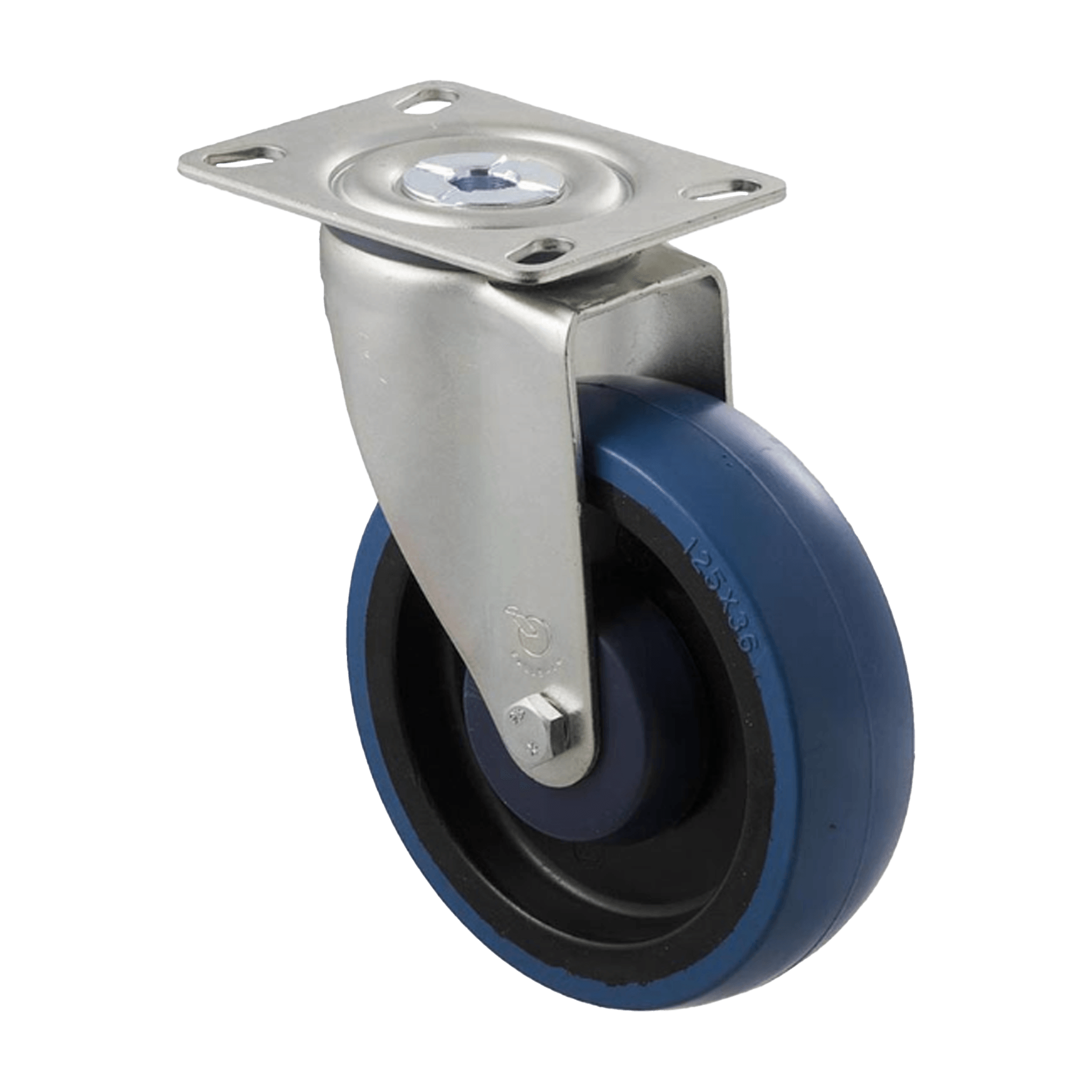 Fallshaw M Series Medium Duty Castor 125mm Blue Rubber Precision Bearing Swivel Plate 150kg