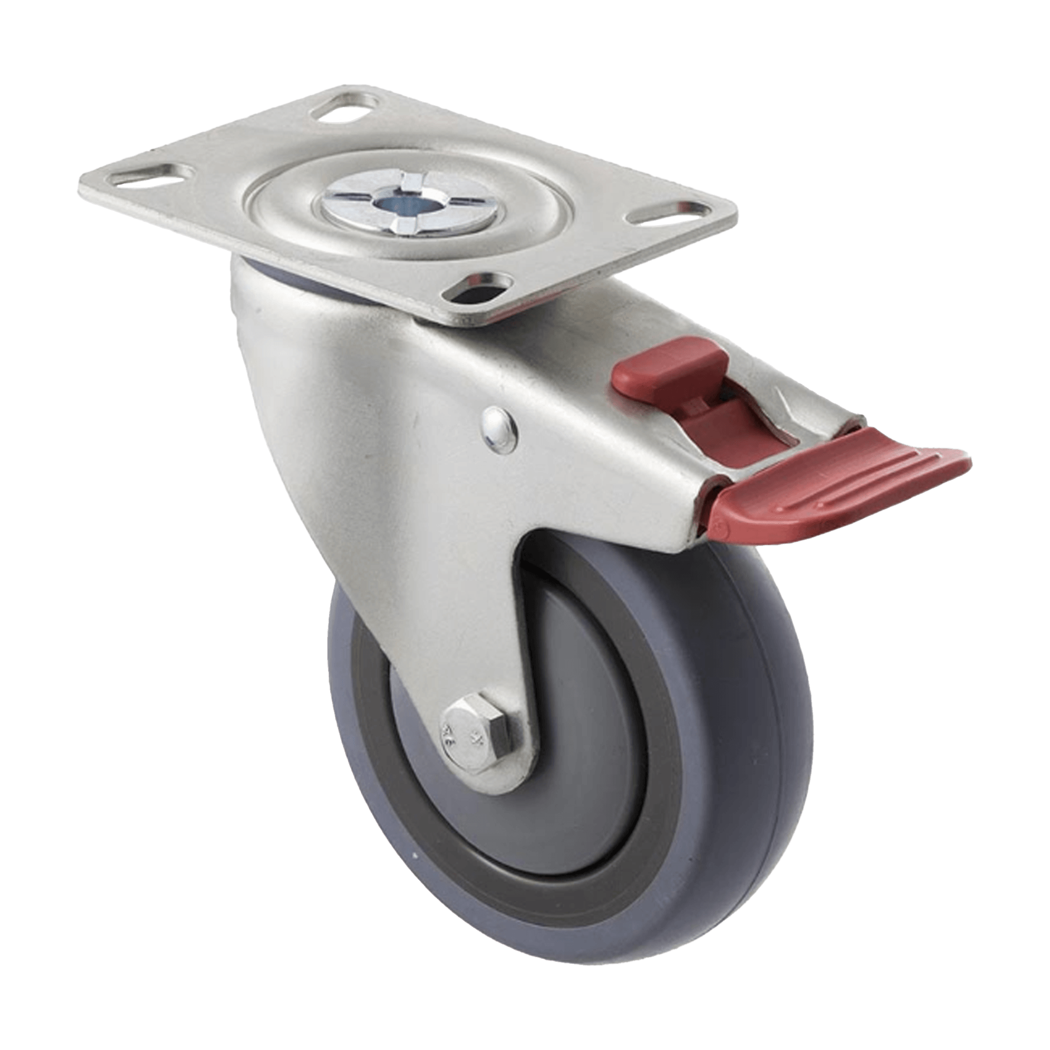 Fallshaw M Series Medium Duty Castor 100mm Grey Rubber Precision Bearing Swivel Plate w/Brake 100kg