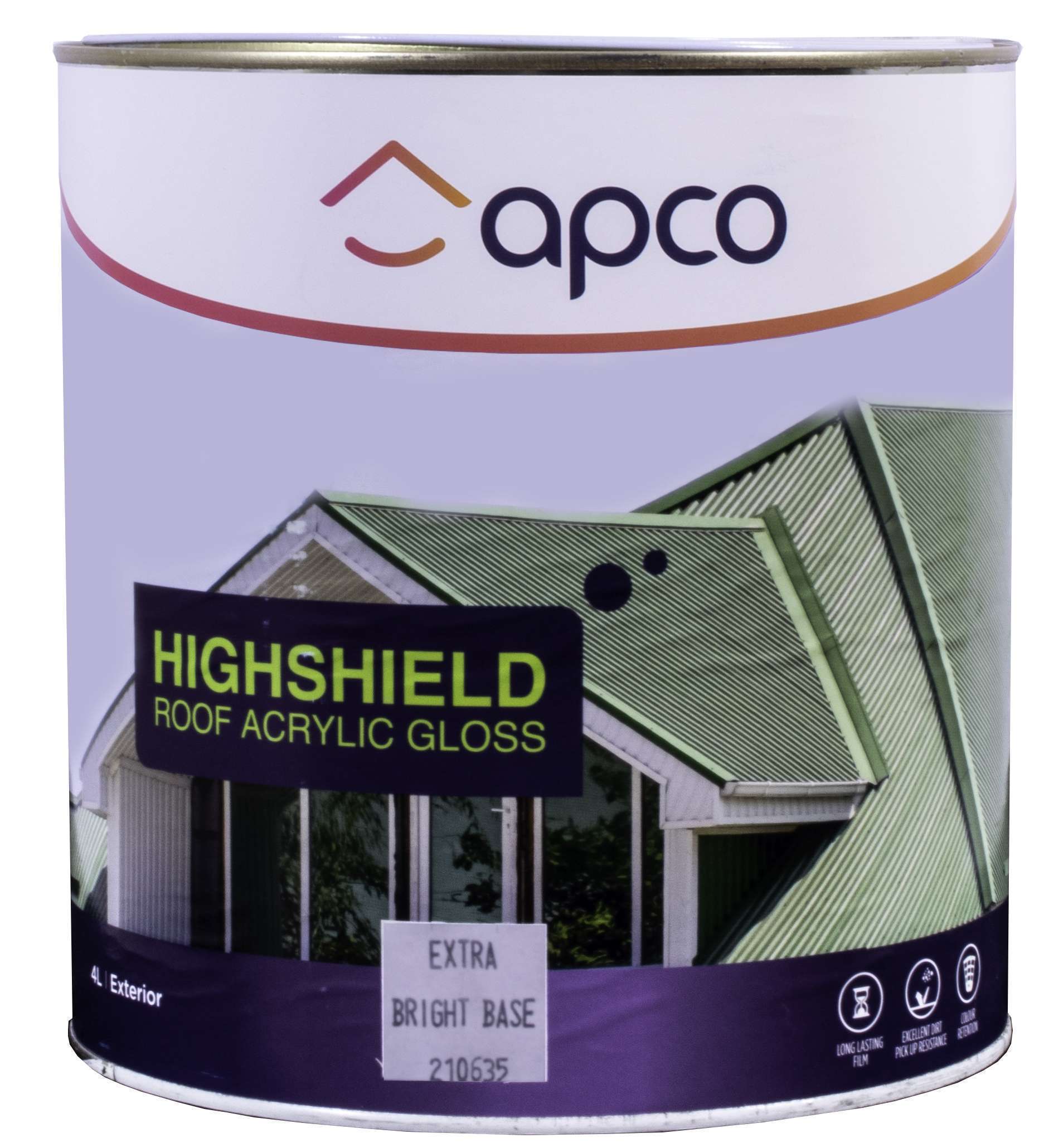 Apco Highshield Roof Paint Gloss Acrylic Extra Bright Base 4L