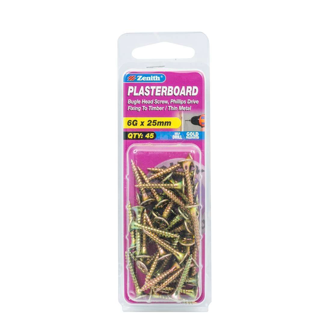 Zenith Plasterboard Screw Bugle 6G x 25mm (45pk)