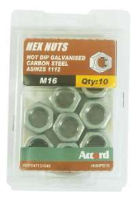 Accord Nuts Hex Galv M16 (10pk)