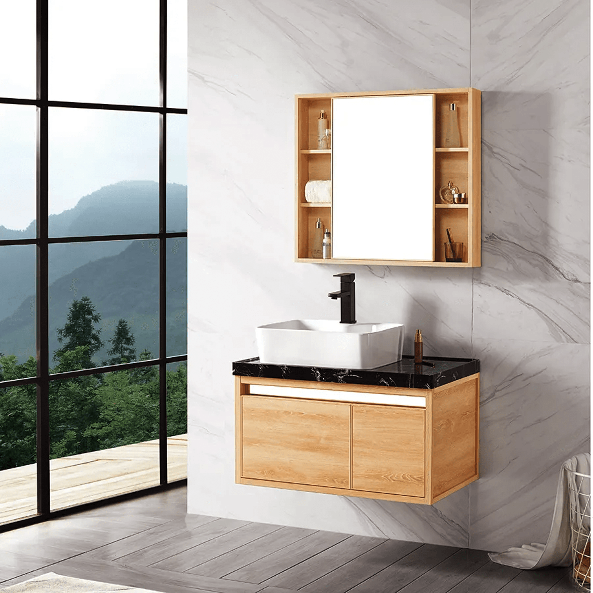 Huli Fibre Carbon Cabinet with Mirror 800 x 760 x 500mm