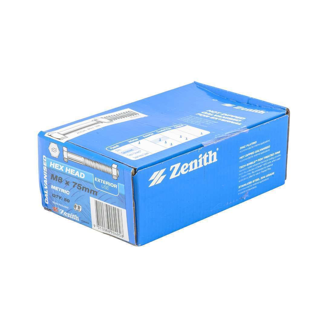 Bolt & Nut Galv Hex M8 x 75