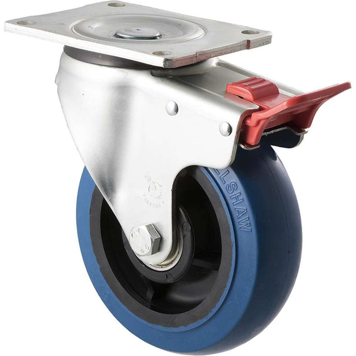 Fallshaw O-Castor 150mm Blue Rubber Wheel Precision Bearing Swivel Brake 400kg