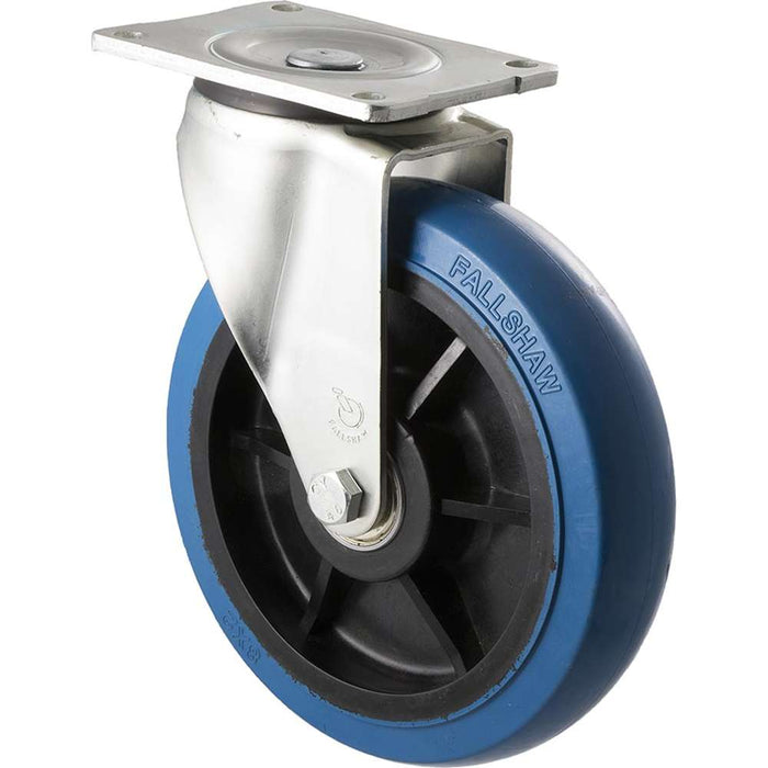 Fallshaw O-Castor 200mm Blue Rubber Wheel Precision Bearing Swivel 400kg