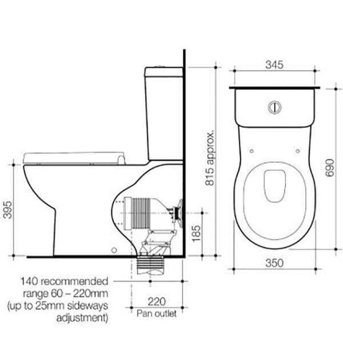 Caroma Opal II Wall Faced Toilet Suite B/E Cistern Soft Close Seat P-Trap
