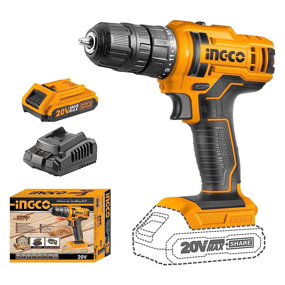 Ingco Li-ion Drill 0.8-10mm 20V 45Nm (1 x 1.5Ah Batt + Charger) — Vinod ...